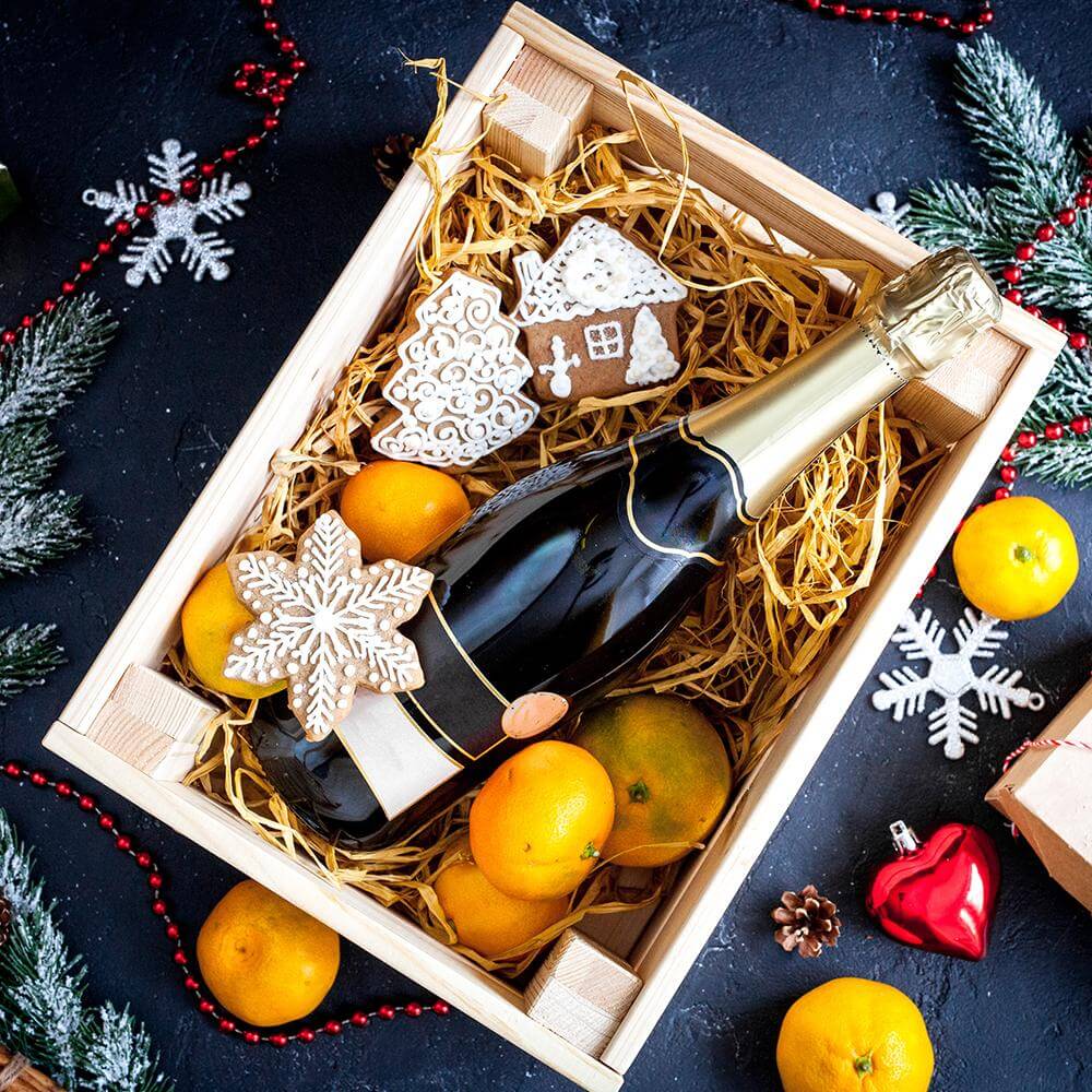 Wine in xmas gift box